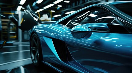 Auto detailing professional polishing a car exterior to a glossy finish, focusing on meticulous care and craftsmanship