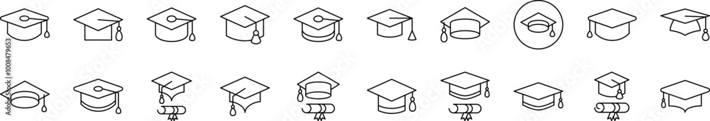Poster academic square cap outline simple linear image collection. editable stroke. suitable for web sites,