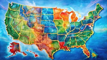 Naklejka premium Detailed Map of United States Featuring Major Highways and Road Networks for Travel and Navigation