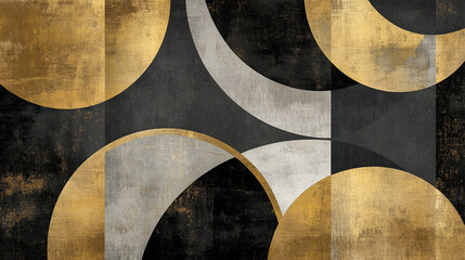 Elegant Geometric Hand Painted Illustration. Big Dots Modern Shiny Design. Luxurious Vintage Circles Oil Painting. Chic Black Gold Acryl Brush Paint Texture. Geometric Hipster Interior Design Canvas.