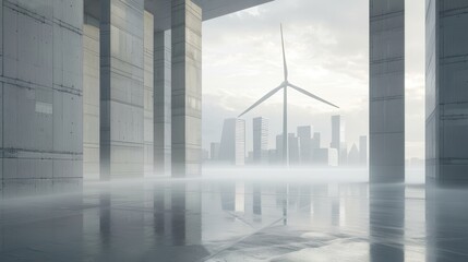 Minimalist 3D Render of Wind Turbine in Urban Setting