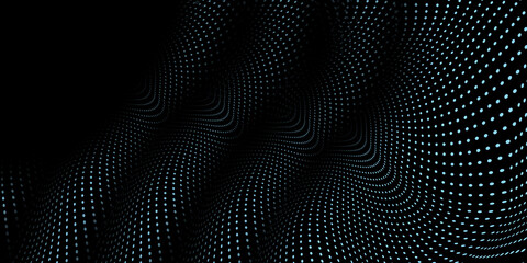 Technology and future concept on black background. Big data and dotted lines with curve patterns