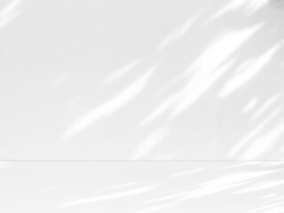 Obraz premium White wall background and tree leaves soft shadows. Natural pattern, gray shadow. Copy space