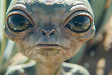 UFO space visitor alien on Earth living human life with everyday routine staff, Generative AI