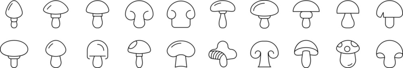 Mushroom Set of Thin Icons. Editable Stroke. Suitable for Web Sites, Books, Cards, Apps