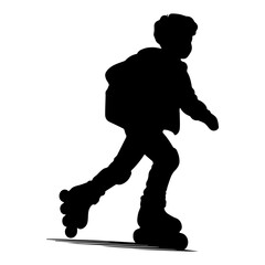 Boy is rollerblading with a backpack, Sketch of roller skate Vector.