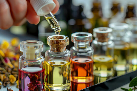 Famous aromatherapy perfume brand developing presenting new aromat, beauty lab Generative AI