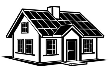 classic family house with solar panel  silhouette icon