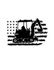 US Excavator | Heavy Loader | Machine Operator | Construction Machinery | Demolition Equipment | US Flag | Original Illustration | Vector and Clipart | Cutfifle and Stencil