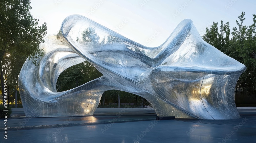 Poster abstract pavilion design with fluid curves and structures