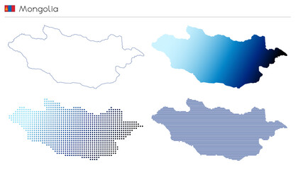 Mongolia - outline, gradient, dotted and lines geometrical country shape
