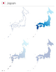 Japan - outline, gradient, dotted and lines geometrical country shape