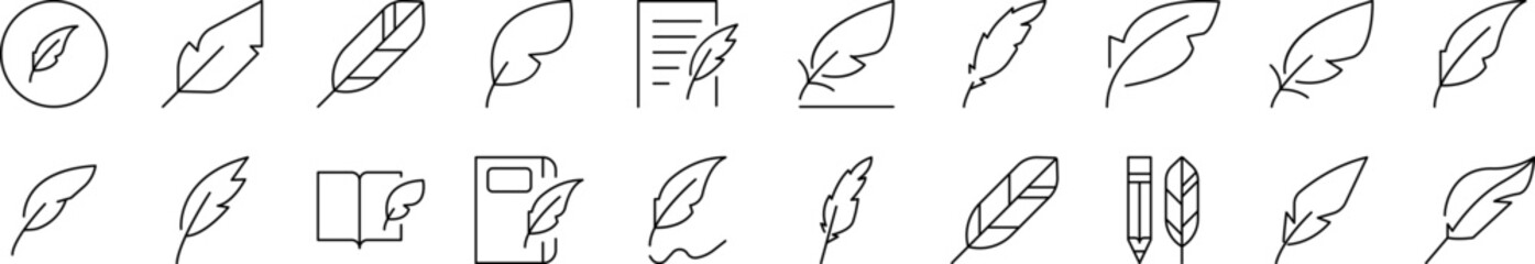Feather Related Icon Set. Editable Stroke. Suitable for Web Sites, Books, Cards, Apps