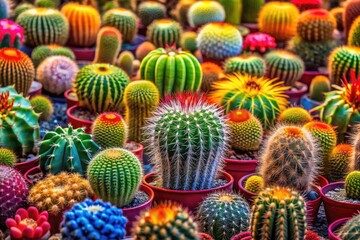 Fototapeta premium Diverse Collection of Cacti Displaying Unique Shapes, Textures, and Colors in Natural Environment