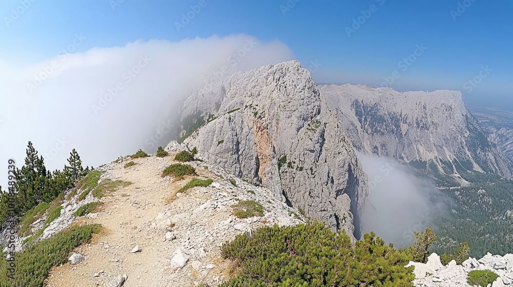 Aufkleber dense clouds of fog rising from a waterfall, creating a misty and ethereal atmosphere