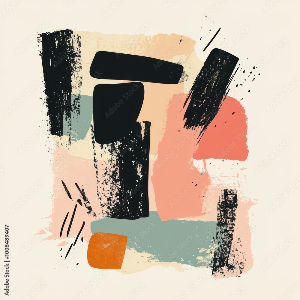 Poster irregular asymmetrical abstract design in soft colors