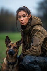 Obraz premium professional female dog trainer with german shepherd