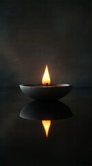 Single Burning Oil Lamp with Reflection in Dark Ambiance