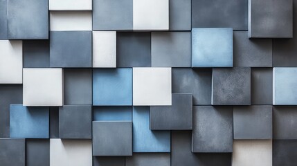 A series of overlapping squares in varying shades of gray and blue, forming a geometric pattern that gives the tiles a modern, clean look.