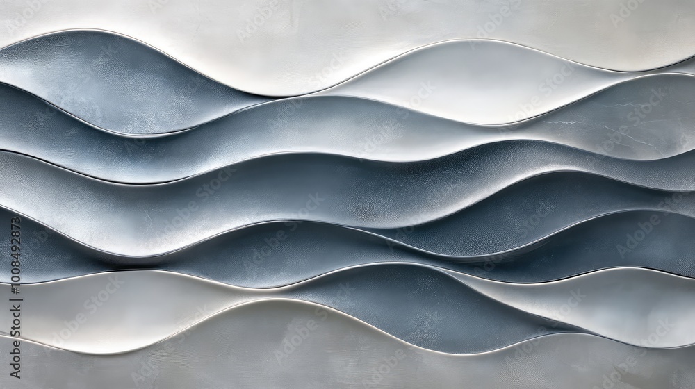 Poster abstract, flowing lines in shades of gray and silver, creating a smooth, wave-like pattern across th