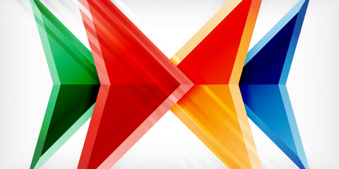 Arrows with 3d effect abstract background. Triangles on light grey backdrop