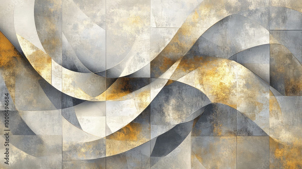 Aufkleber abstract forms in shades of gray and gold, swirling across the tiles with a painterly texture that a