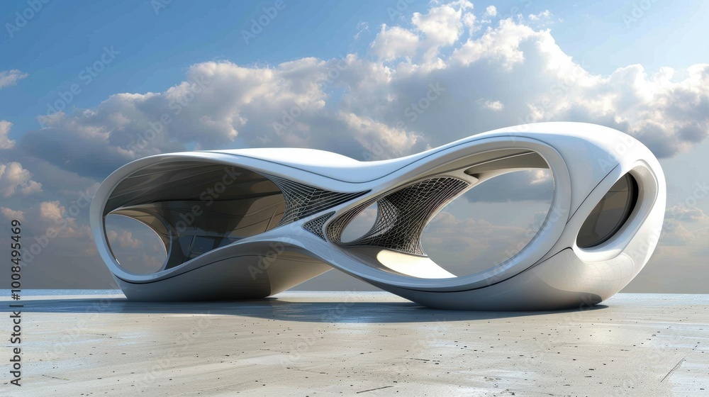 Poster futuristic abstract pavilion with smooth flowing design