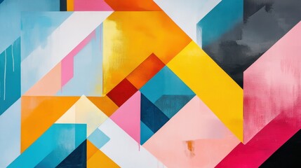 Vibrant Geometric Abstract Painting with Sharp Angles