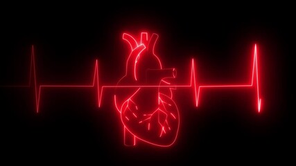 abstract background heartbeat line 4k neon light heartbeat display Glowing neon heart cardiogram line. Electrocardiogram show heart beat line