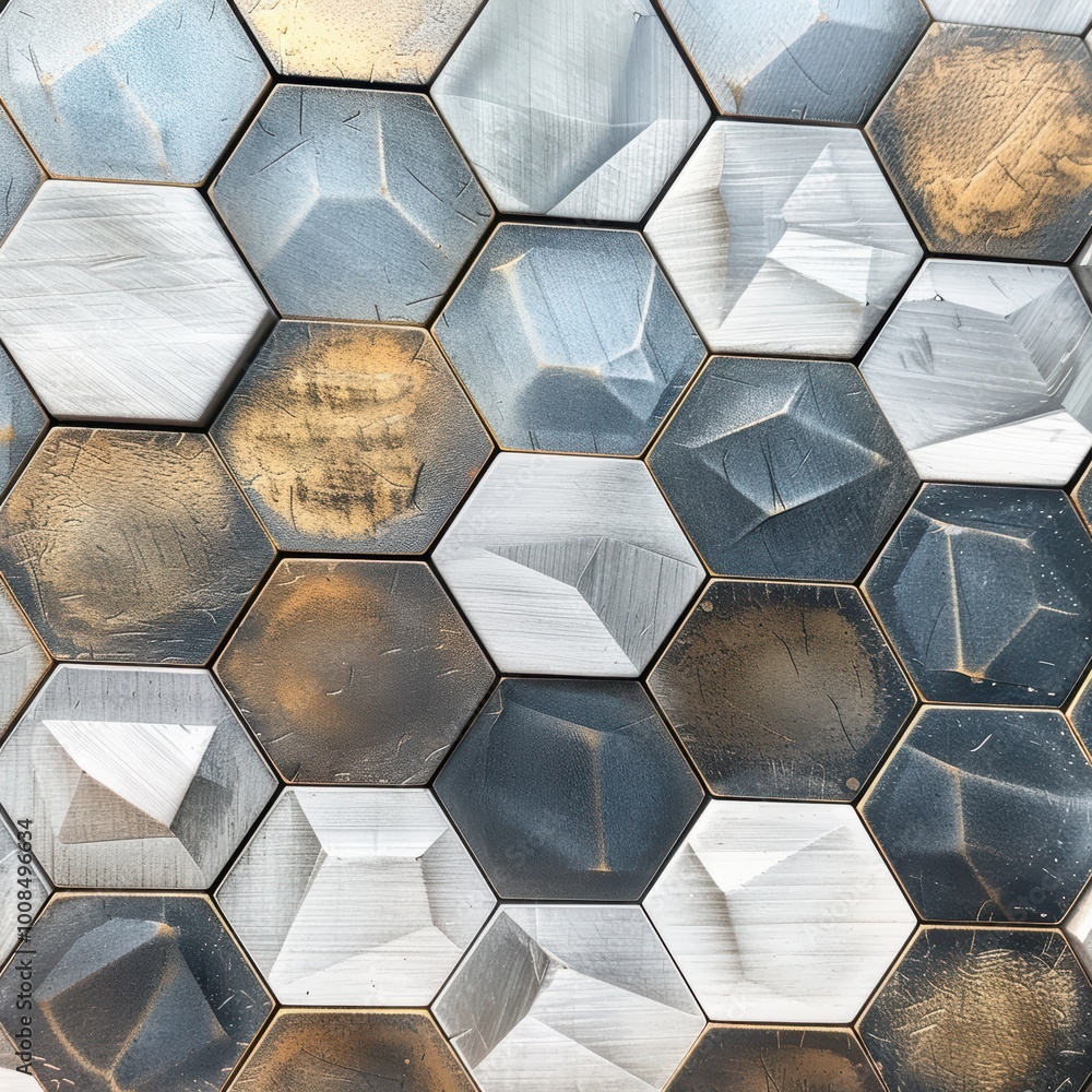 Poster Metallic Interlocking Hexagonal Pattern Design