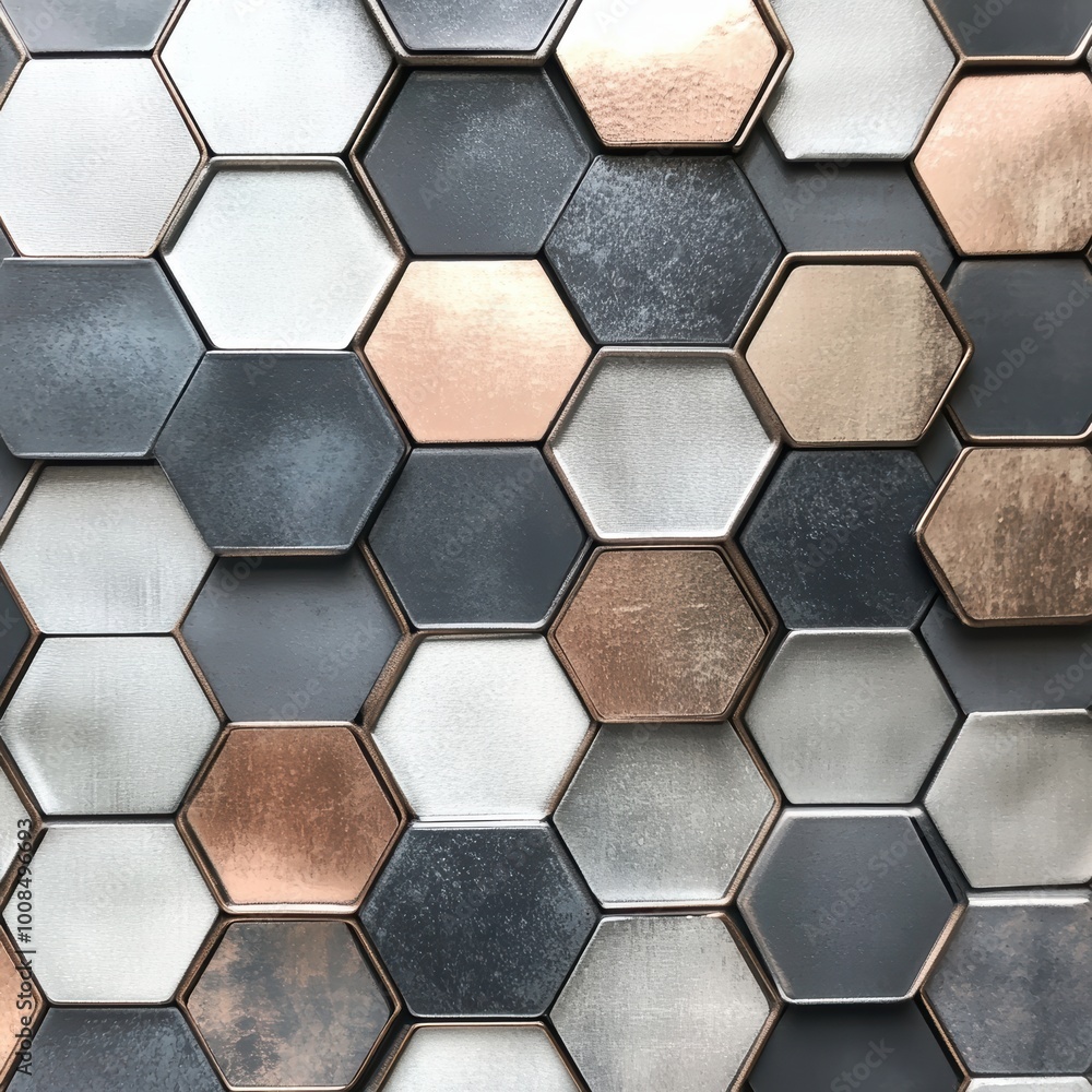 Aufkleber interlocking hexagonal patterns in metallic tones