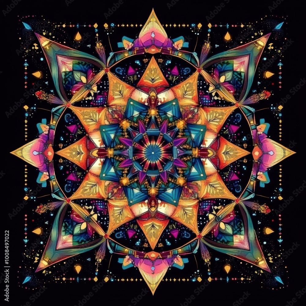 Poster intricate mandala with geometric shapes and patterns
