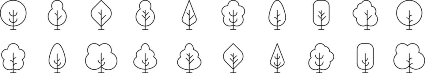 Tree and Forest Pack of Thin Icons. Editable Stroke. Suitable for Web Sites, Books, Cards, Apps