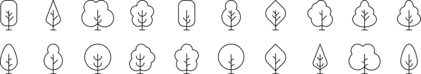 Tree and Forest Related Icon Set. Editable Stroke. Suitable for Web Sites, Books, Cards, Apps