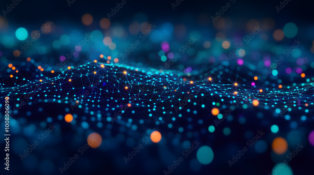 Poster artificial intelligence in a network connection. structural transmission of information. 3d renderin