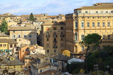 Naklejka premium view of the city, street alley of perugia, italy, umbria