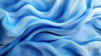 Fototapeta premium 3d render, abstract background with folded textile ruffle, blue cloth macro, wavy fashion wallpaper