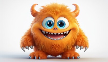 Fototapeta premium Cute blue furry monster 3D cartoon character. Halloween animal sublimation, a blue furry monster with a big smile, Lustiges Cartoon Monster.