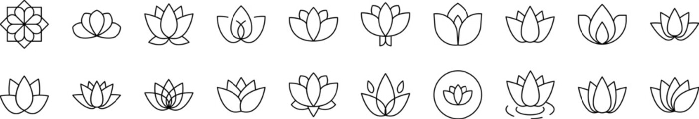 Flower Set of Thin Icons. Editable Stroke. Suitable for Web Sites, Books, Cards, Apps