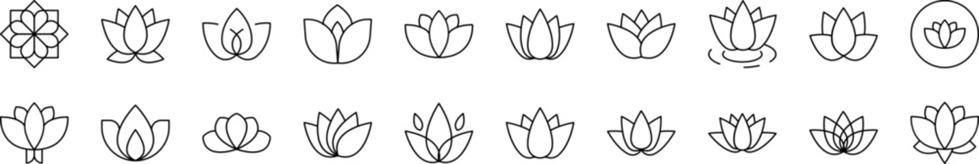 Flower Related Line Icons for Web Sites, Books, Cards, Apps. Editable Stroke. Suitable for Web Sites, Books, Cards, Apps