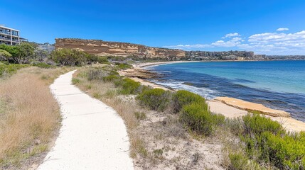 Winding footpath along a cliffside, with dramatic ocean views and the sound of crashing waves below