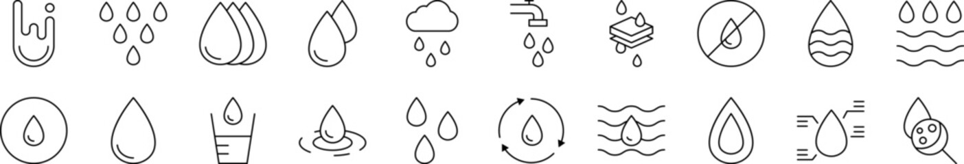 Water Related Line Icons for Web Sites, Books, Cards, Apps. Editable Stroke. Suitable for Web Sites, Books, Cards, Apps
