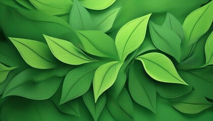Fototapeta premium A vibrant arrangement of green leaves, creating a lush, textured background that symbolizes nature and freshness.