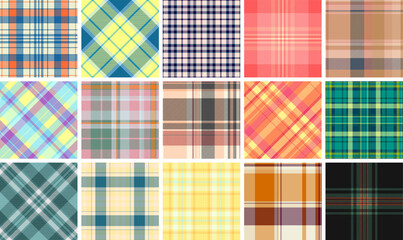 Vibrant plaid patterns with checks and stripes, perfect for trendy textile prints, wallpaper, or fashionable shirt designs.