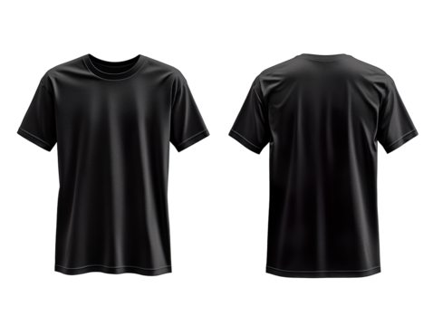 black t-shirt mockup front and back view isolated on transparent background