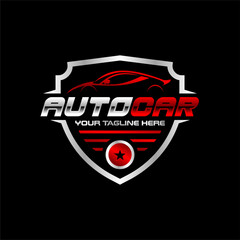Automotive Car Logo with Shield Border. Auto Mobile Logo Template. Editable Vector