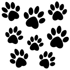 Different animal paw prints on a white background