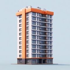 3D Apartment Building Icon: Urban Living and Architecture Illustration Logo