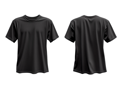 Blank black oversize t-shirt mockup, front and back view isolated on transparent background