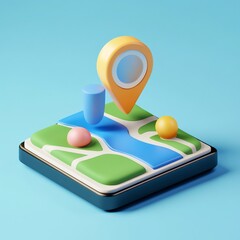 3D Augmented Reality Map Icon: Enhanced Navigation and Exploration Illustration Logo